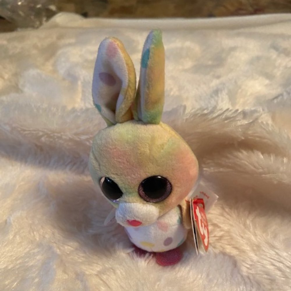 Ty Basket Beanie Easter Bunny Key Clip Pastel Swirls Plush 2016 NWT